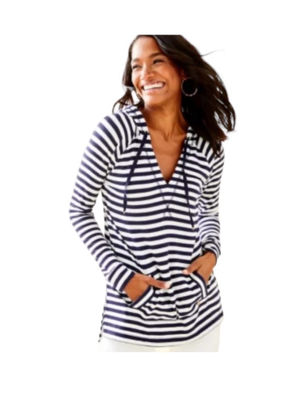 Lilly Pulitzer Luxletic Blue and White Stripe Hoodie Pullover XL